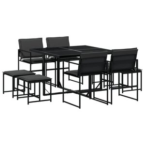 vidaXL Ensemble à manger de jardin avec coussins 9 Pièces noir textilène