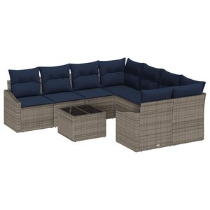 vidaXL Ensemble de Canapés avec coussin 9 Pièces Gris et marine polyrotin