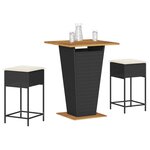 vidaXL Ensemble de bar de jardin 3 Pièces avec coussins noir poly rotin