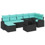 vidaXL Ensemble de canapé de jardin avec coussin 8 Pièces Noir Poly rotin
