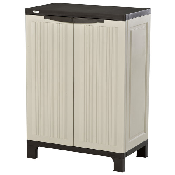 Armoire de jardin armoire basse 2 portes 1 étagère réglable en hauteur 65L x 37l x 91 4H cm polypropylène gris clair chocolat