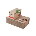 Pack and Move - Lot 40 Cartons Déménagement Premium - 60 X 30 X 30 - Extrême Résistance 25KG - Réutilisable - Poignées Renforcées - 2 Adhésifs Offerts