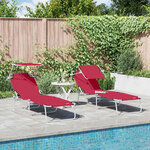 vidaXL Set de 2 chaises longues pliantes avec toile en 600D Oxford rouge