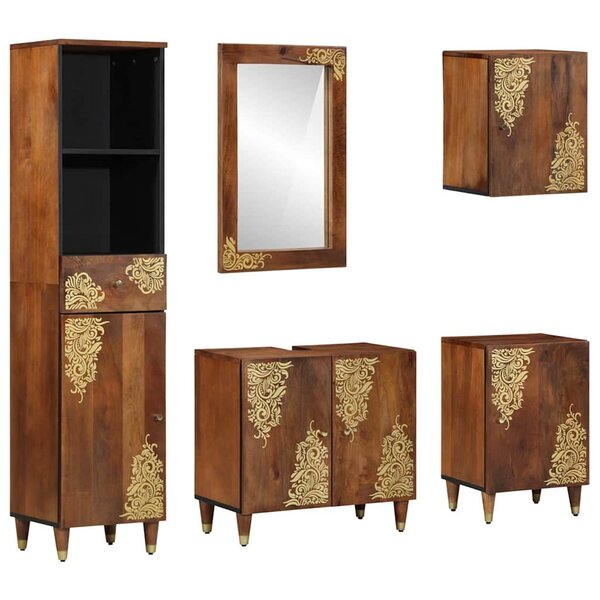 vidaXL Ensemble de Meubles de Salle de Bain 5 Pièces Marron miel