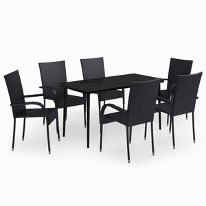 vidaXL Ensemble à manger de jardin 7 Pièces Noir