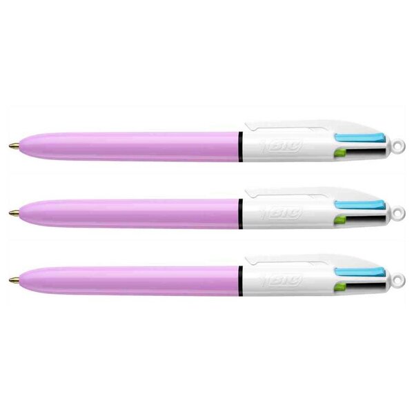 Stylo à bille rétractable 4 Colours Fun Lilas/blanc x 3 BIC