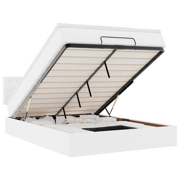 vidaXL Lit ottoman avec matelas & LED blanc pur 140x200cm similicuir