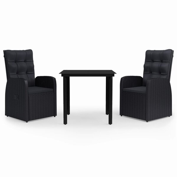 vidaXL Ensemble à manger de jardin avec coussins 3 Pièces noir