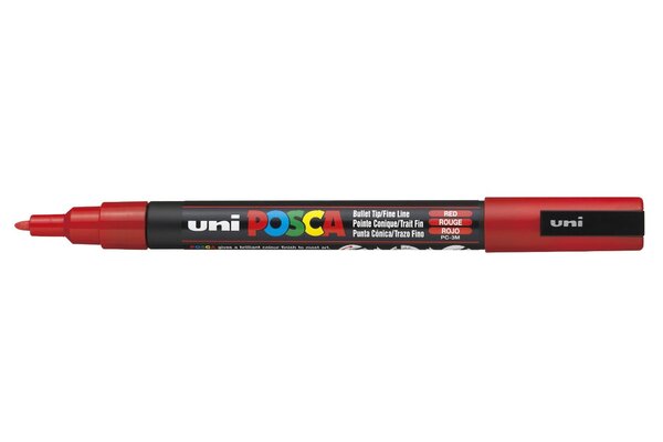Marqueur pointe conique fine POSCA PC3M 0 9 - 1 3mm Rouge x 12 POSCA