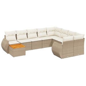 vidaXL Salon de jardin avec coussins 10 Pièces beige résine tressée