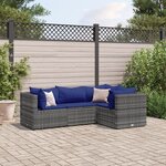 vidaXL Salon de jardin 4 Pièces avec coussins Gris Résine tressée