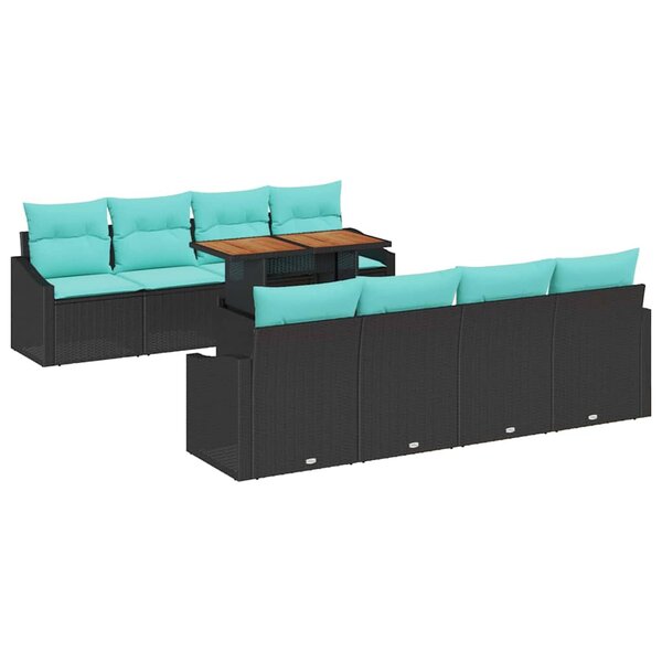 vidaXL Ensemble de canapé de jardin 9 Pièces Noir et Sarcelle