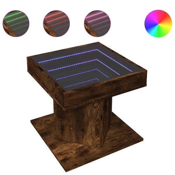 vidaXL Table basse avec LED chêne fumé 50x50x45 cm bois d'ingénierie