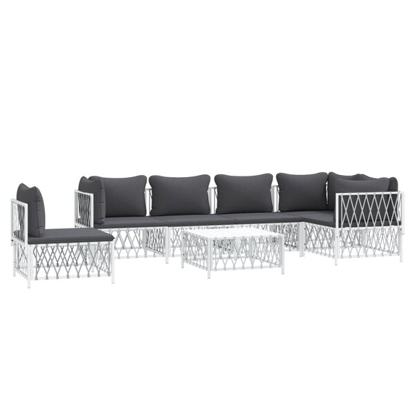 Salon de jardin meuble d'extérieur ensemble de mobilier 7 pièces avec coussins blanc acier 02_0017076