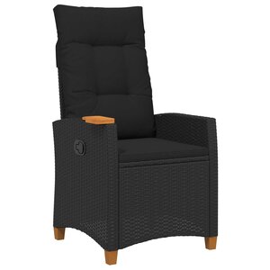 vidaXL Chaise inclinable avec plateau à thé Noir polyrotin