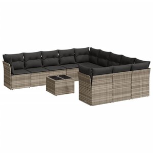 vidaXL Salon de jardin avec coussins 12 Pièces gris clair résine tressée