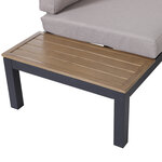 Ensemble salon de jardin d'angle design contemporain 5 places coussins marron table basse alu. noir et imitation bois