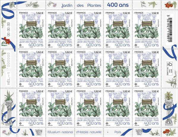 Feuille de 15 timbres - Jardin des plantes - Lettre Verte