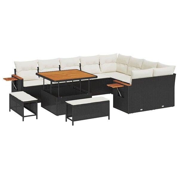vidaXL Ensemble de canapé de jardin 12 Pièces Noir Poly rotin