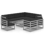 vidaXL Salon de jardin 10 Pièces avec coussins Gris Bois de pin massif