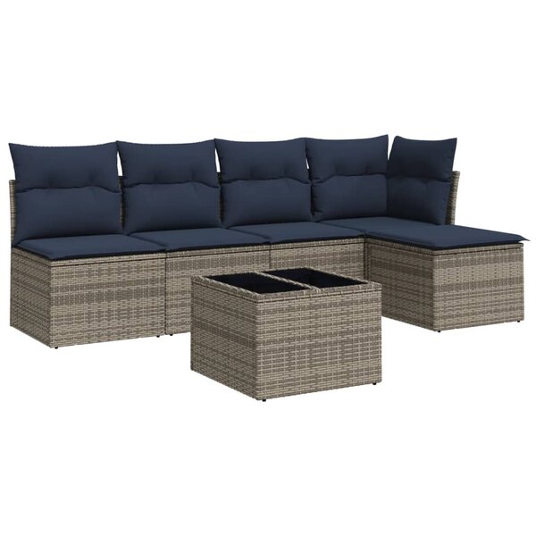 vidaXL Salon de jardin 6 Pièces avec coussins gris résine tressée