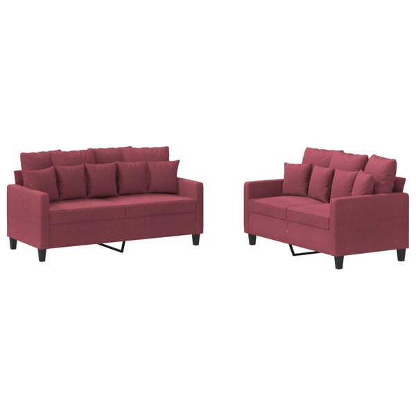 vidaXL Ensemble de canapés 2 Pièces avec coussins Rouge bordeaux Tissu