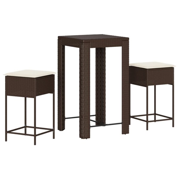 vidaXL Ensemble de bar de jardin 3 Pièces et coussins brun résine tressée