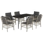 vidaXL Ensemble à manger de jardin et coussins 7 Pièces gris clair rotin