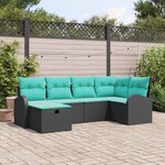 vidaXL Ensemble de canapé de jardin avec coussin 6 Pièces Noir polyrotin
