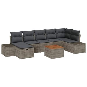 vidaXL Ensemble de canapé de jardin avec coussin 8 Pièces Gris Poly rotin