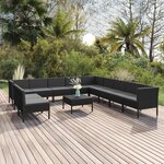 vidaXL Salon de jardin 12 Pièces avec coussins Résine tressée Noir