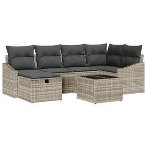 vidaXL Ensemble de canapé de jardin 7 pièces avec coussins gris clair en rotin synthétique