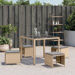 vidaXL Tabourets de jardin et coussins lot de 4 mélange beige rotin