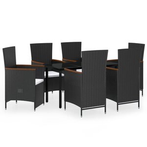 vidaXL Mobilier de salle à manger de jardin avec coussins 7 Pièces Noir