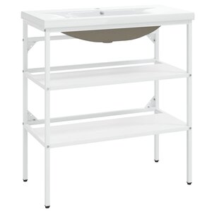 vidaXL Cadre de lavabo de salle de bain vasque à encastrer Blanc Fer