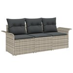 vidaXL Ensemble de canapés de jardin 3 pièces avec coussins en rattan poly gris clair