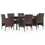 vidaXL Ensemble à manger de jardin coussins 7 Pièces Marron/noir
