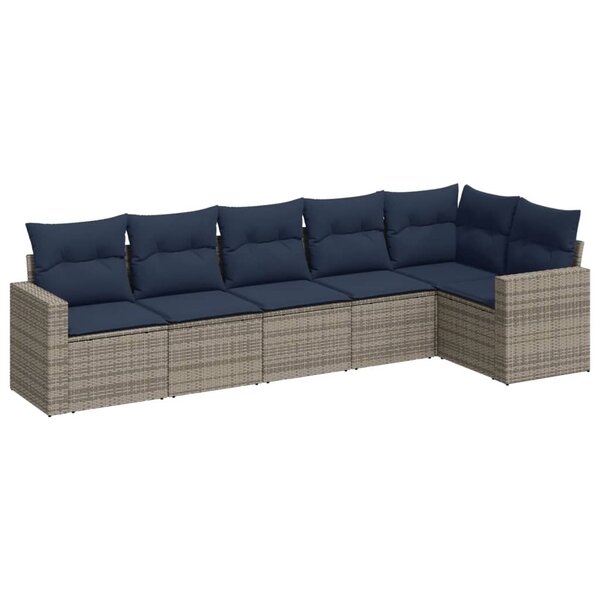 vidaXL Salon de jardin 6 Pièces avec coussins gris résine tressée