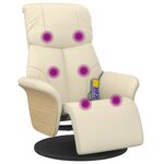 vidaXL Fauteuil inclinable de massage et repose-pieds crème similicuir