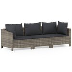 vidaXL Salon de jardin 3 Pièces avec coussins Gris Résine tressée