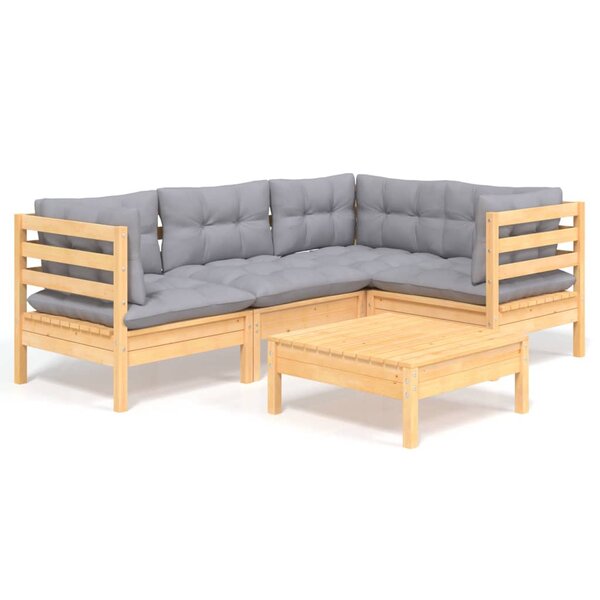 vidaXL Salon de jardin 5 Pièces avec coussins gris bois de pin
