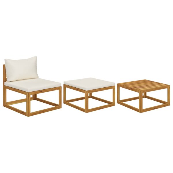 vidaXL Salon de jardin 3 Pièces avec coussins crème Bois d'acacia solide