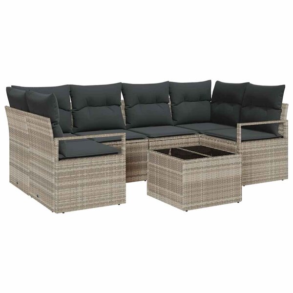 vidaXL Ensemble de canapé de jardin 7 pièces avec coussins gris clair en poly rotin.