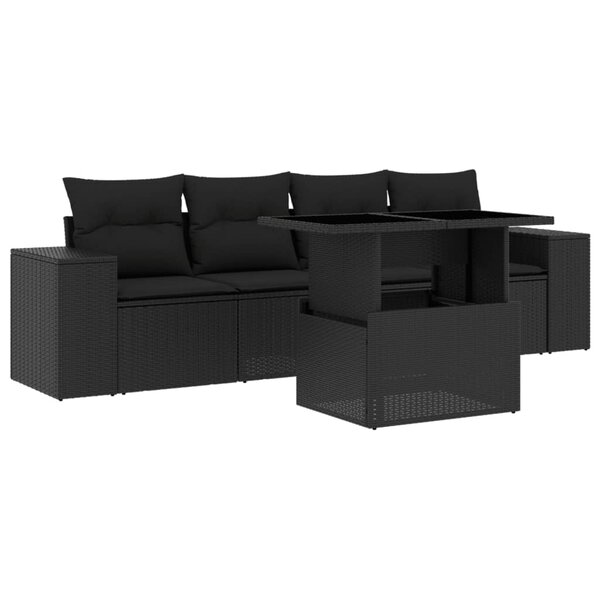 vidaXL Salon de jardin 5 Pièces avec coussins noir résine tressée