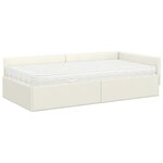 vidaXL Cadre de lit d'angle avec matelas Autre 2 Pièces Crème Velours