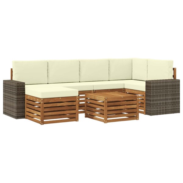 vidaXL Ensemble de canapés d'extérieur 7 pc Naturel et Crème Polyester