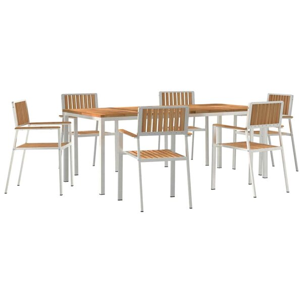 vidaXL Ensemble de repas extérieur 7 Pièces Marron Bois de teck massif