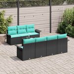vidaXL Ensemble de canapé de jardin 8 Pièces Noir et turquoise polyrotin
