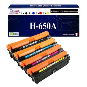 T3AZUR - 4x Toners compatibles avec HP 650A  compatible avec HP Color LaserJet CP5520  CP5525DN  CP5525N  CP5525XH