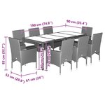 vidaXL Ensemble à manger de jardin et coussins 9 Pièces noir rotin verre